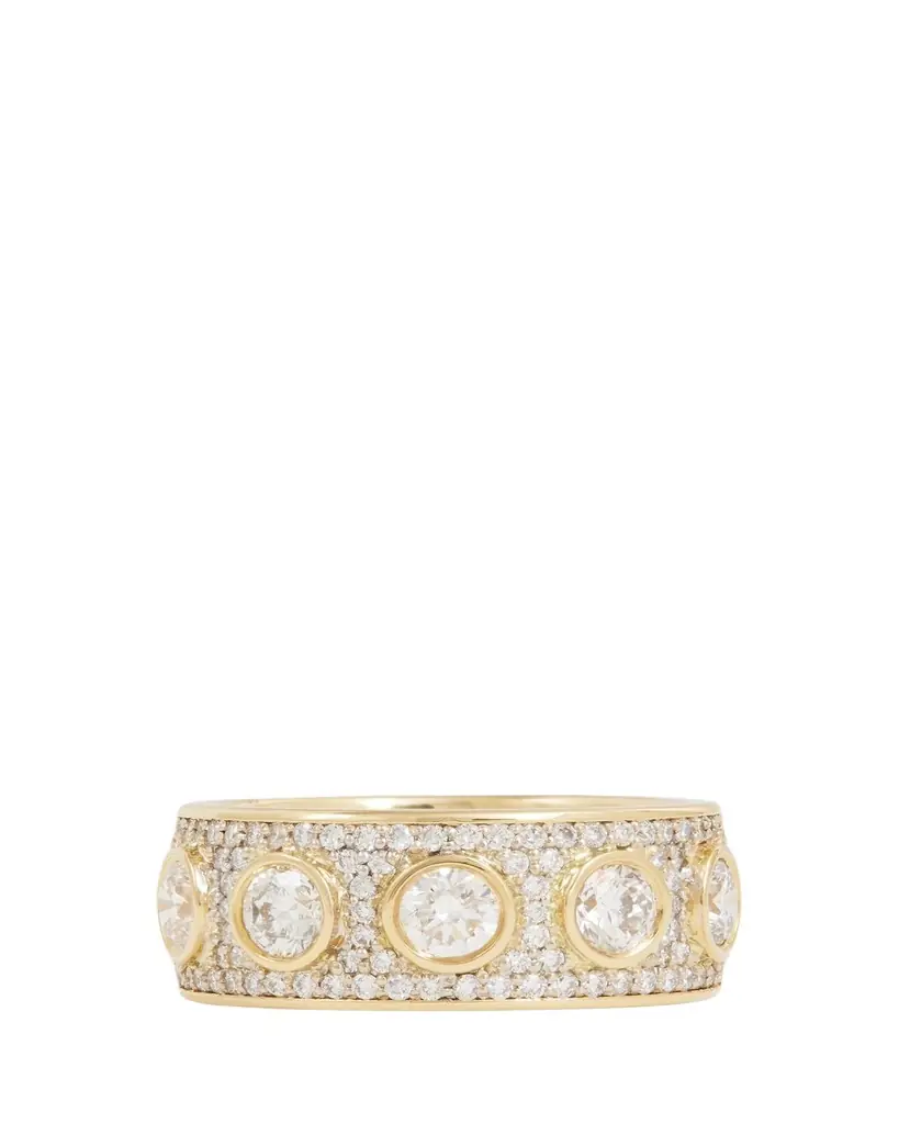 Jamie Wolf 18K Yellow & White Gold Bezel-Set & Pave Diamond Band, Size
