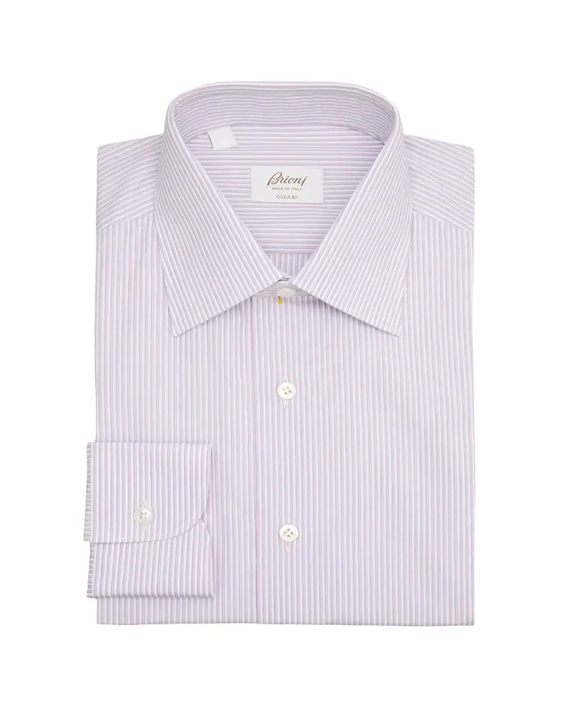 Brioni Men's Giza 87 Cotton Multi-Stripe Dress Shirt