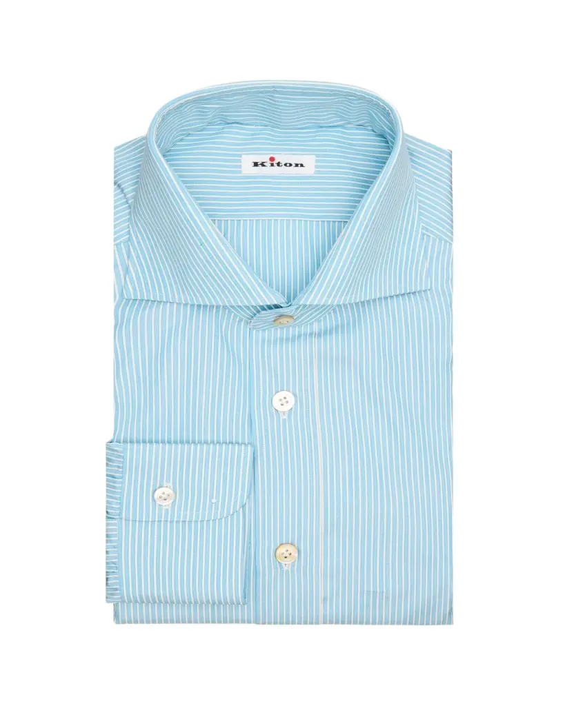 Kiton Men's Pinstripe Cotton Spread Collar Dress Shirt
