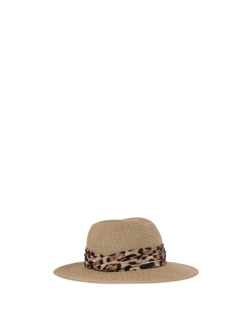 Eugenia Kim Courtney Animal-Print Sash Woven Packable Fedora