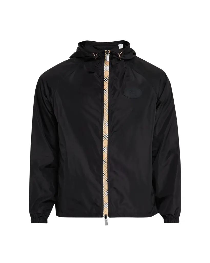 Burberry en's Check-Tape Nylon Relaxed-Fit Hooded Jacket
