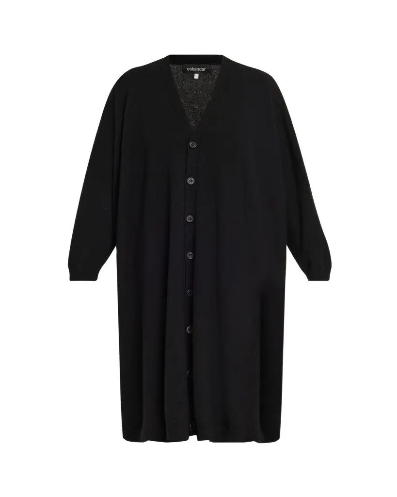 Eskandar Cashmere Wide V Neck Cardigan - 3/4 Length