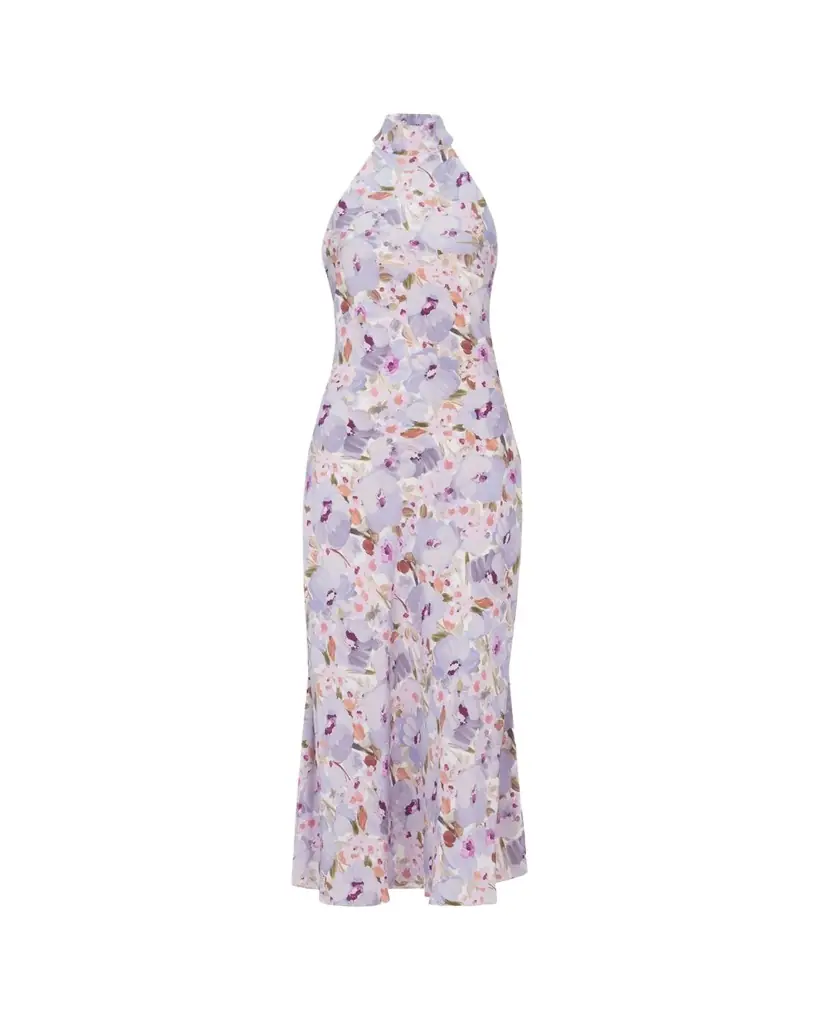 Balmain Floral-Print Silk Cowl Backless Midi Dress