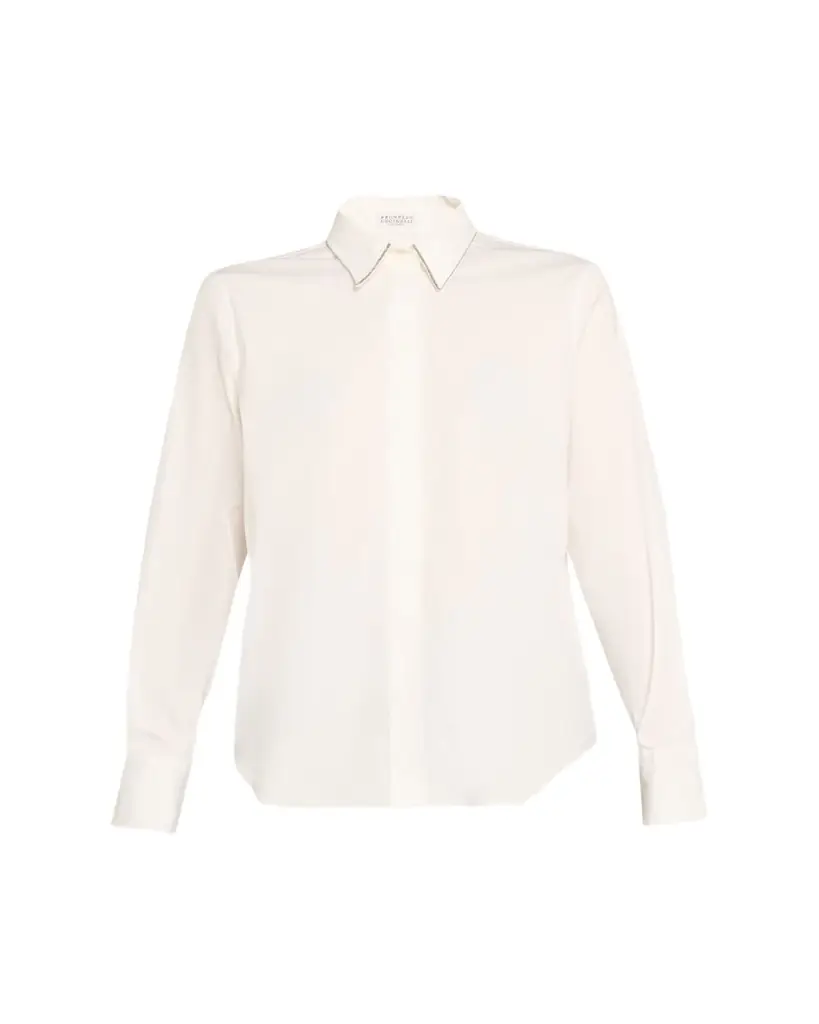 Brunello Cucinelli Monili-Trim Cotton Poplin Button-Down Shirt
