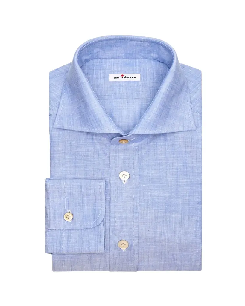 Kiton Men's Cotton Voile Spread Collar Dress Shirt