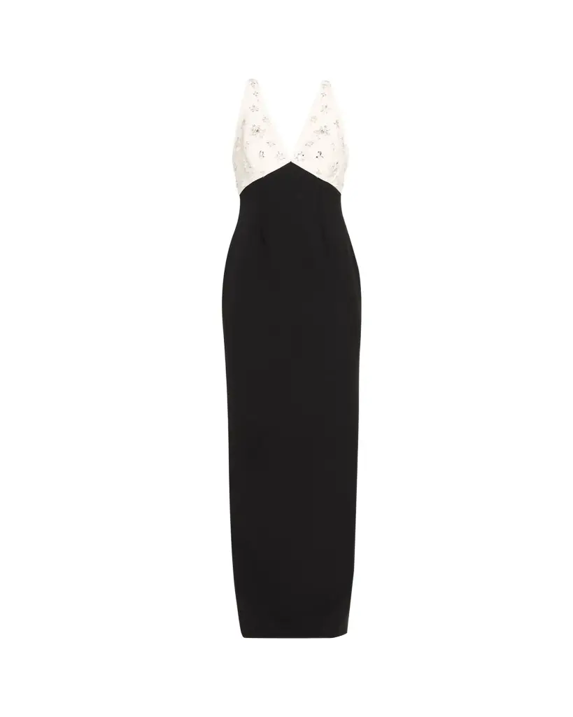 Pamella Roland Crystal Colorblock Crepe Column Gown
