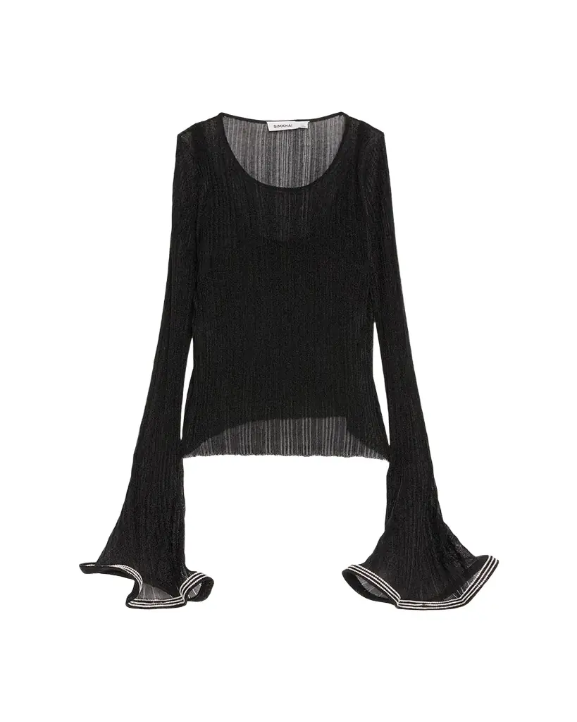 SIMKHAI Maebry Long-Sleeve Rib-Knit Top