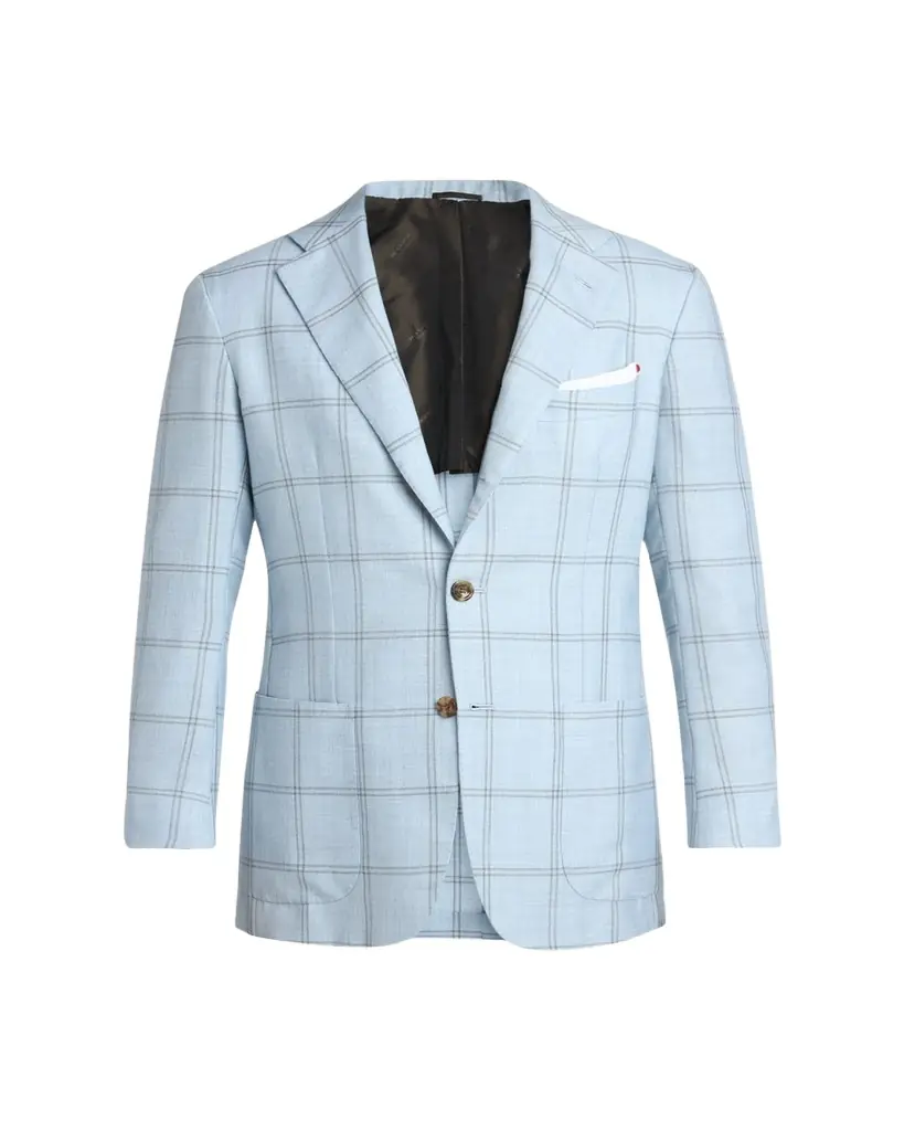 Kiton Men's Windowpane Check Cashmere and Linen Sport Coat