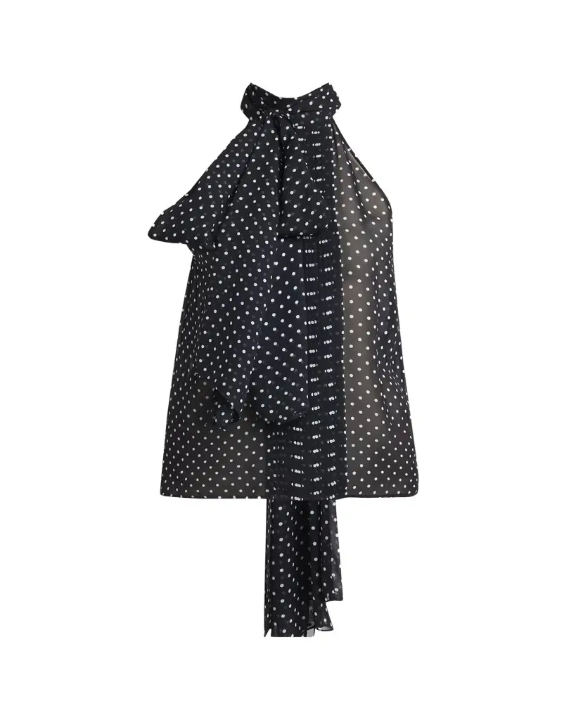 TOM FORD Polka-Dot Chiffon Neck-Tie Sleeveless Blouse