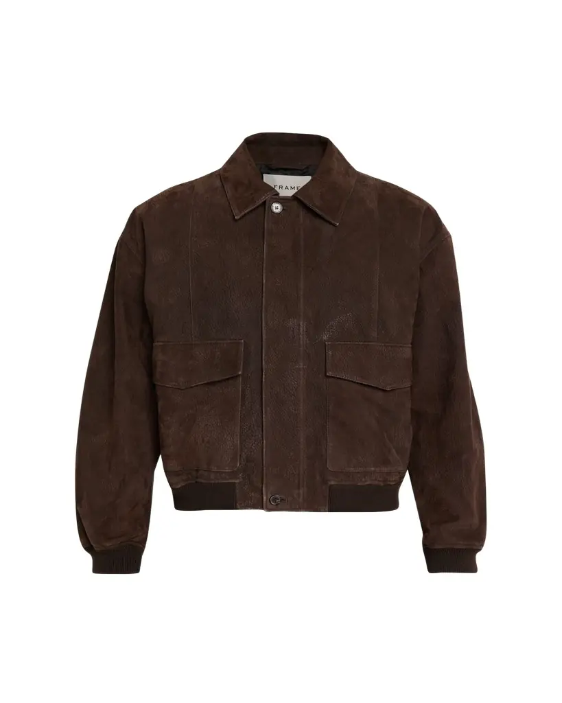 FRAME Men's Brown Leather Retro Jacket