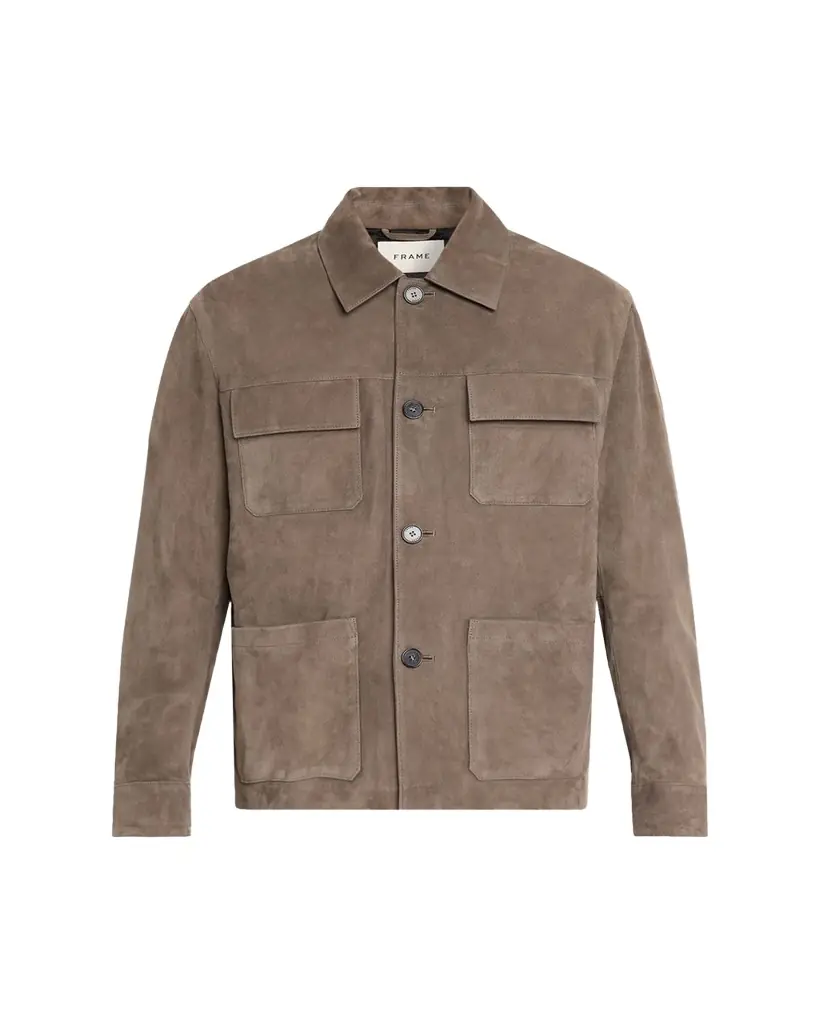 FRAME Men's Taupe Suede Chore Coat