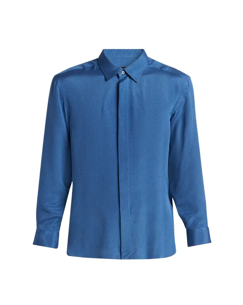 TOM FORD Men's Silk Jacquard Micro-Dot Concealed-Placket Sport Shirt