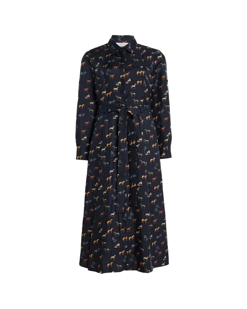 Gabriela Hearst Galway Horse-Print Silk Belted Maxi Shirtdress