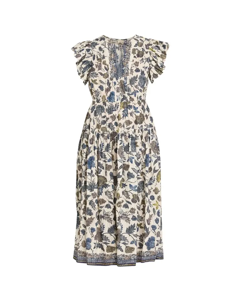 Ulla Johnson Kairi Printed Flutter-Sleeve Midi Dress