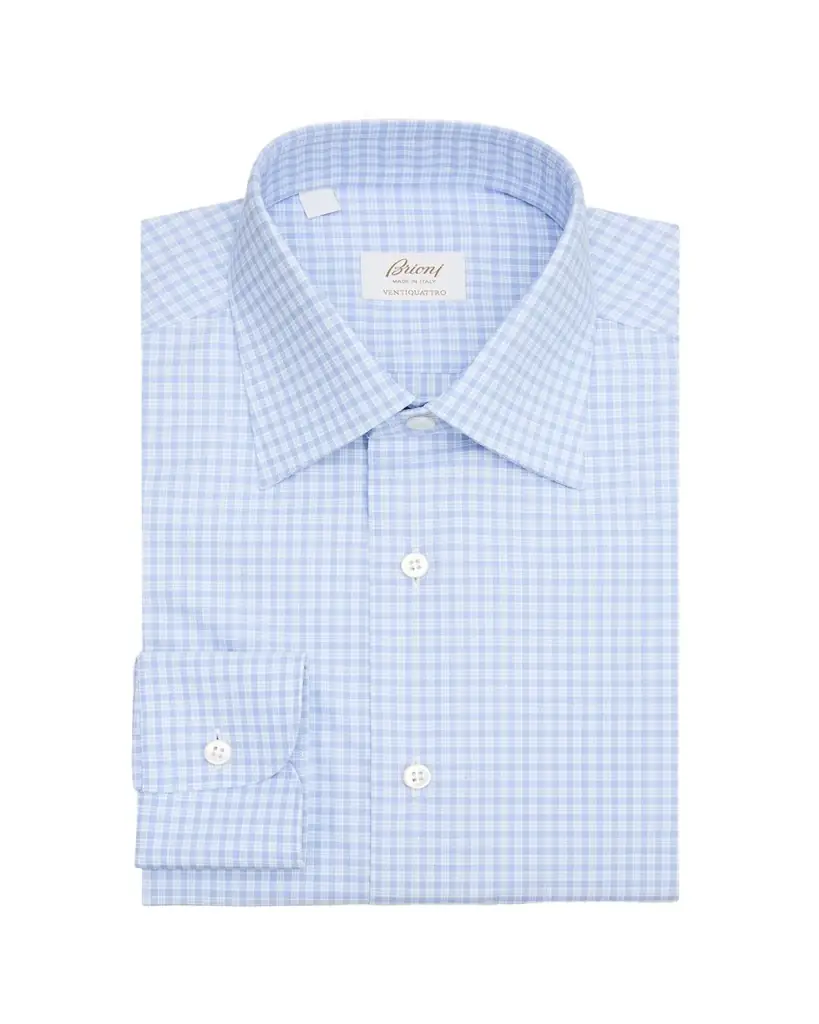 Brioni Men's Ventiquattro Cotton Micro-Plaid Dress Shirt
