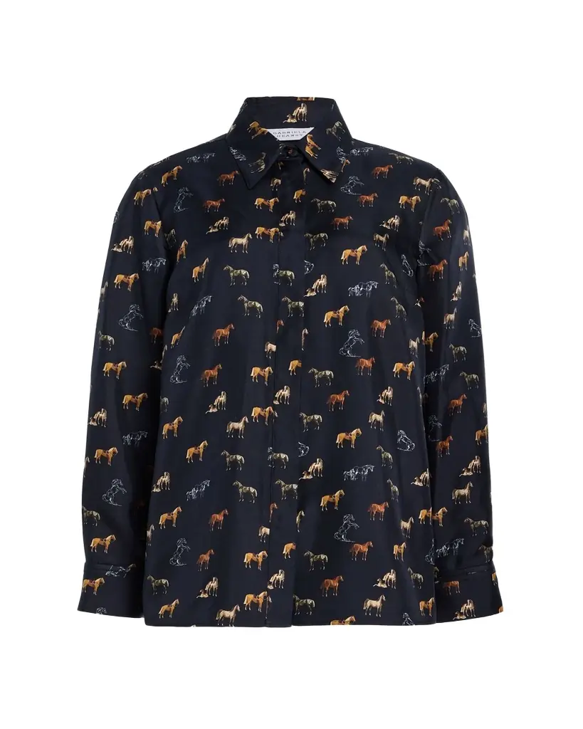 Gabriela Hearst Cruz Horse-Print Silk Button-Down Shirt