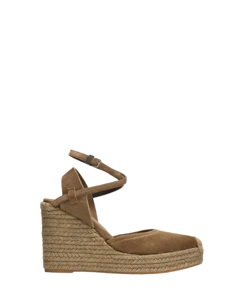 Brunello Cucinelli 80mm Monili Suede Espadrille Wedges