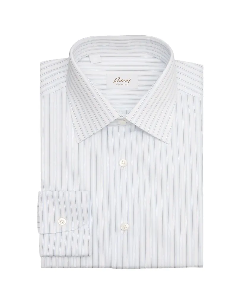 Brioni Men's Cotton Multi-Stripe Point Collar Dress Shirt