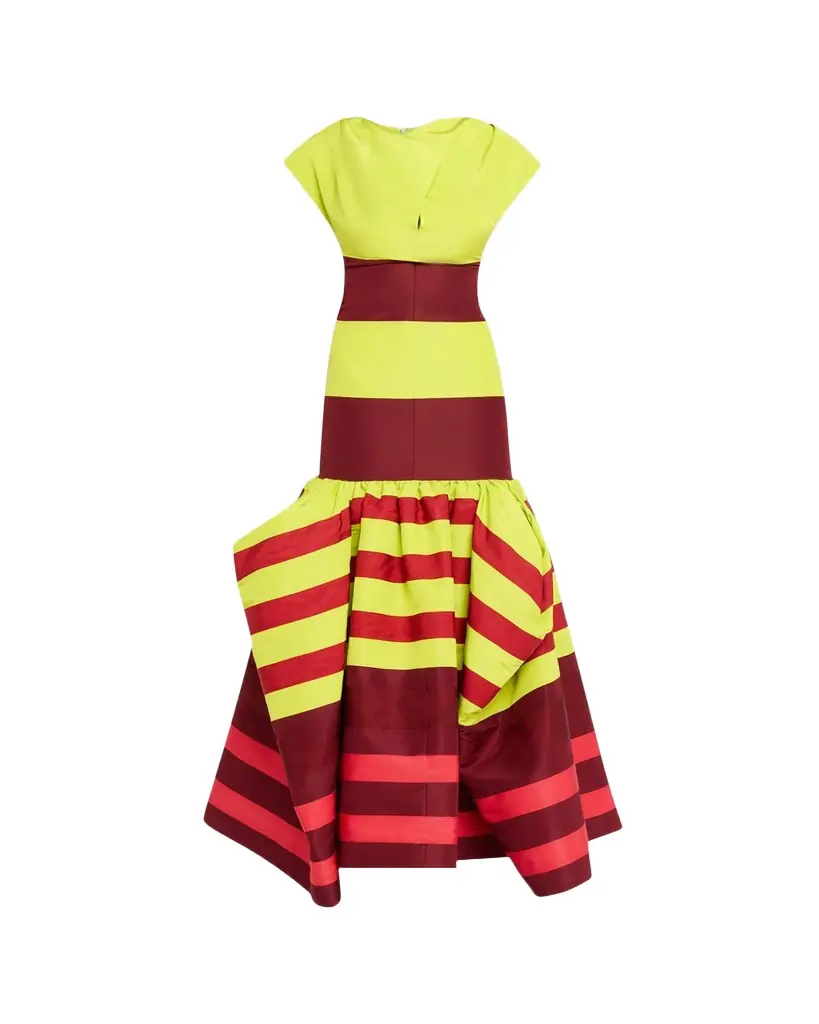 CHRISTOPHER JOHN ROGERS Colorblock Striped Silk Cap-Sleeve Mermaid Gown