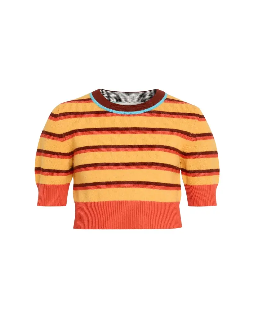 CHRISTOPHER JOHN ROGERS Striped Short-Sleeve Crop Sweater