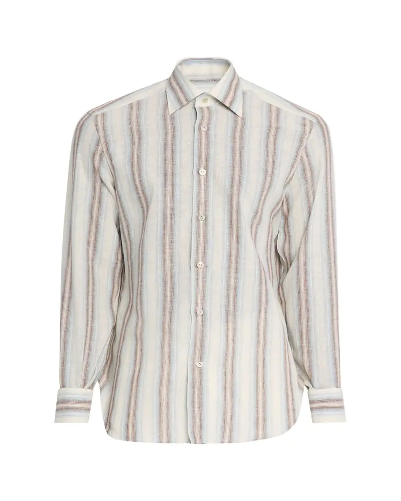 Kiton Men's Linen Blend Wide Stripe Button-Down Shirt