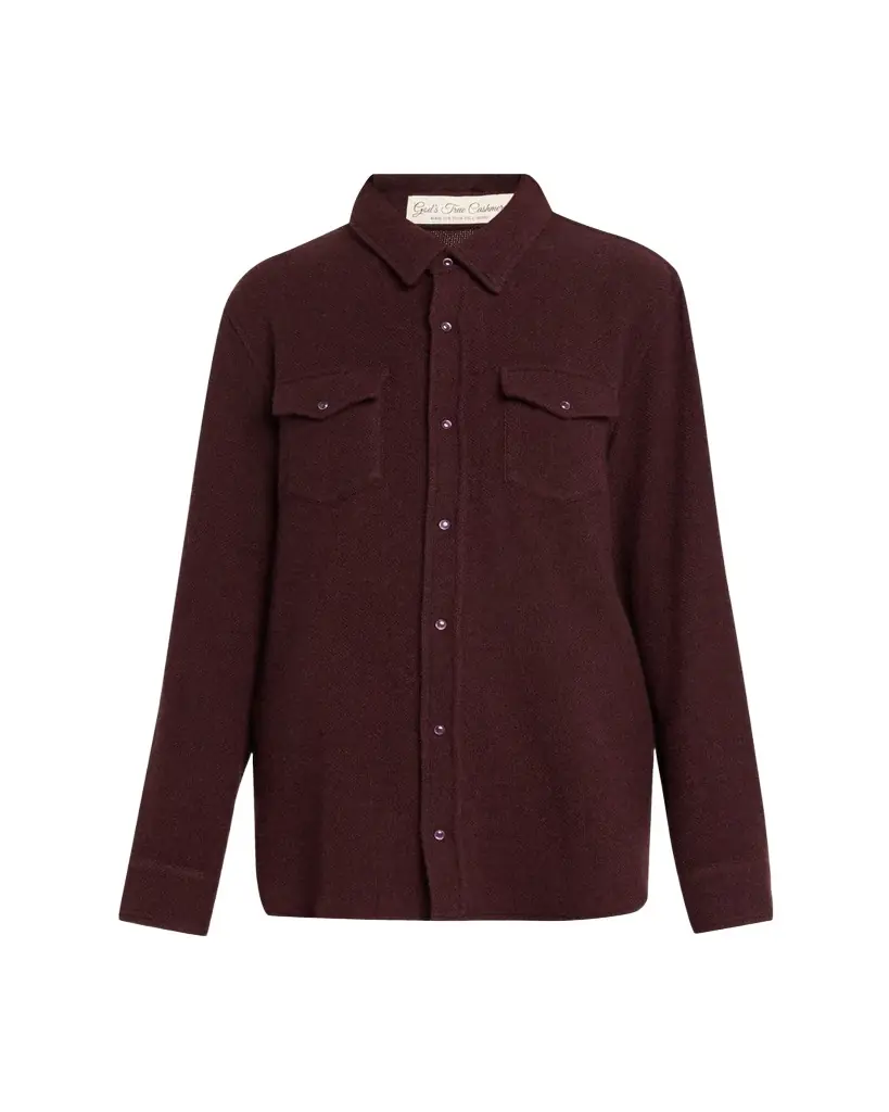 God's True Cashmere Claret Solid Cashmere Button-Down Shirt
