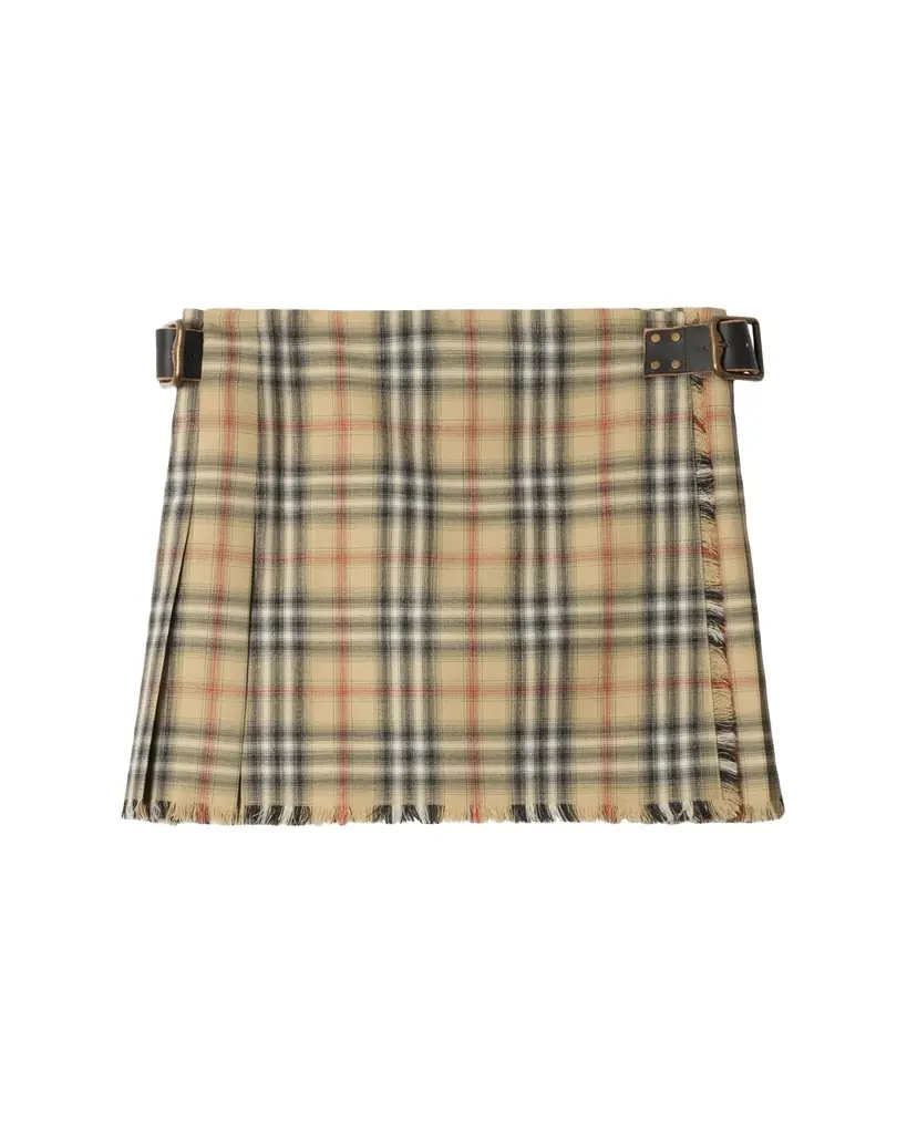 Burberry Skye Check Buckled Mini Wrap Skirt