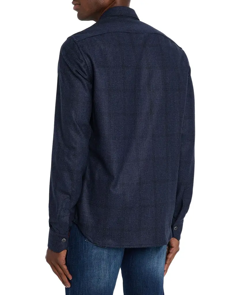 Kiton Men's Wool Windowpane Snap-Front Overshirt