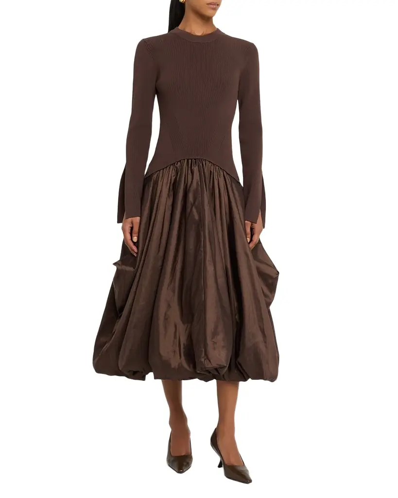 SIMKHAI Kenlie Mixed Media Bubble Midi Dress