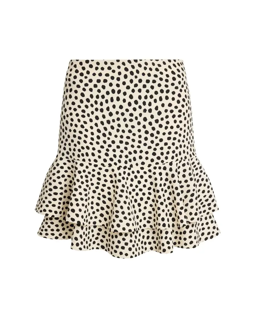 Chloe Dots-Print Silk Crepe De Chine Ruffle Skirt