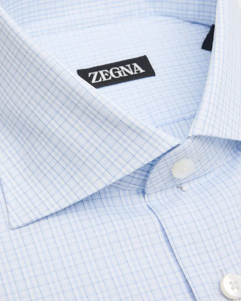 ZEGNA Men's Cotton Small Check Dress Shirt