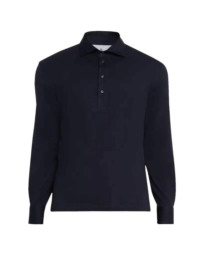 Brunello Cucinelli Men's Cotton Long-Sleeve Polo Shirt