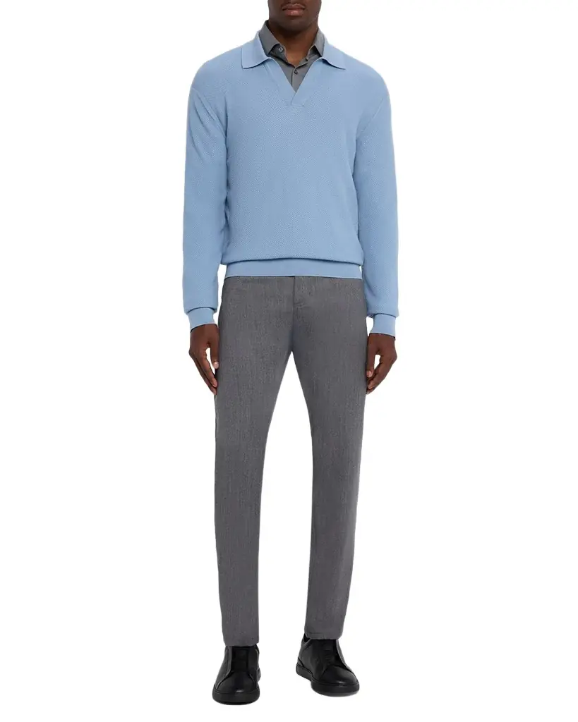 ZEGNA Men's Oasi Cashmere Johnny Collar Polo Sweater