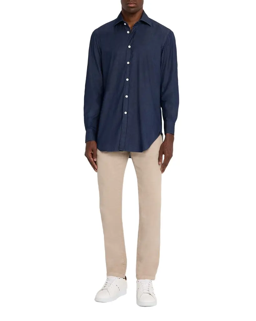 Kiton Men's Denim Wash Classic-Fit Button-Down Shirt