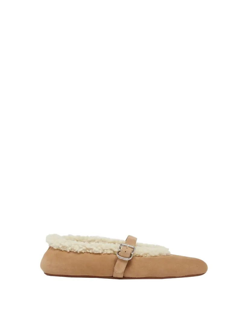 ALAIA Merino Suede Shearling Mary Jane Ballerina Flats