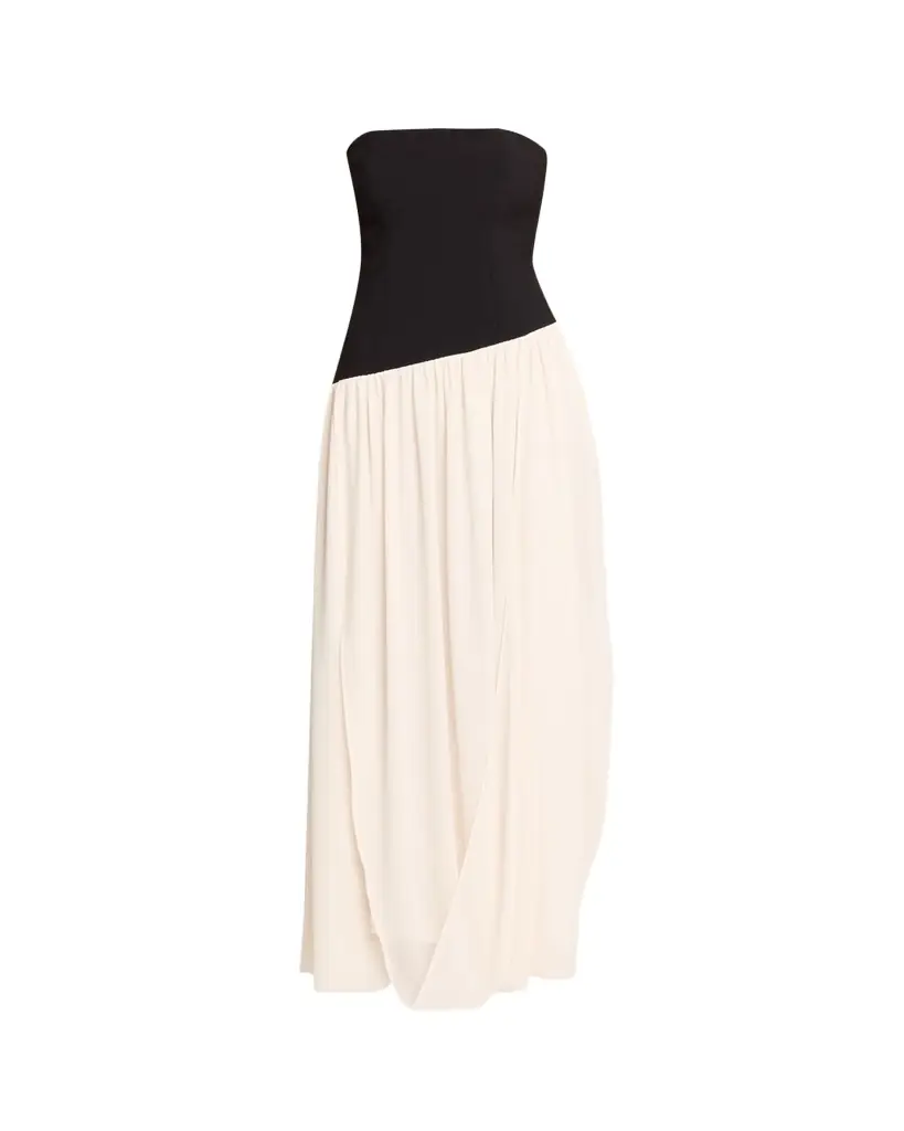 Ronny Kobo Ballad Strapless Two-Tone Mixed Media Maxi Dress