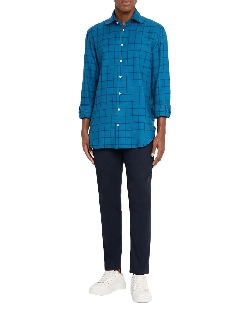Kiton Men's Cotton Windowpane Check Sport Shirt