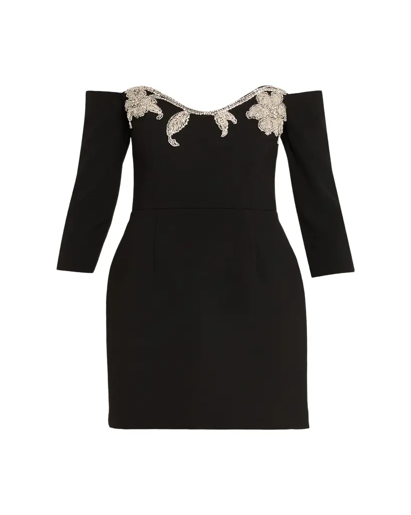 REBECCA VALLANCE Ellerie Floral Diamante Off-Shoulder Mini Dress