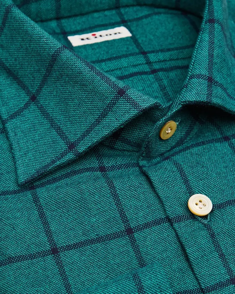 Kiton Men's Cotton Windowpane Check Button-Down Shirt