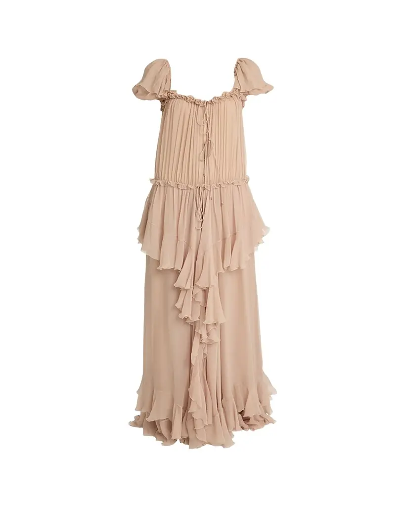 Chloe Gathered Ruffle Organic Silk Mousseline Gown