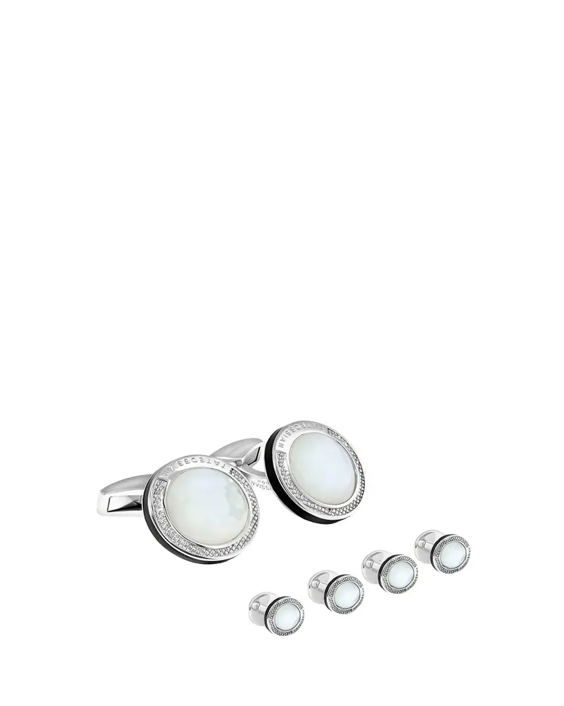 Tateossian Mother-of-Pearl Sterling Silver Cuff Links Stud Set