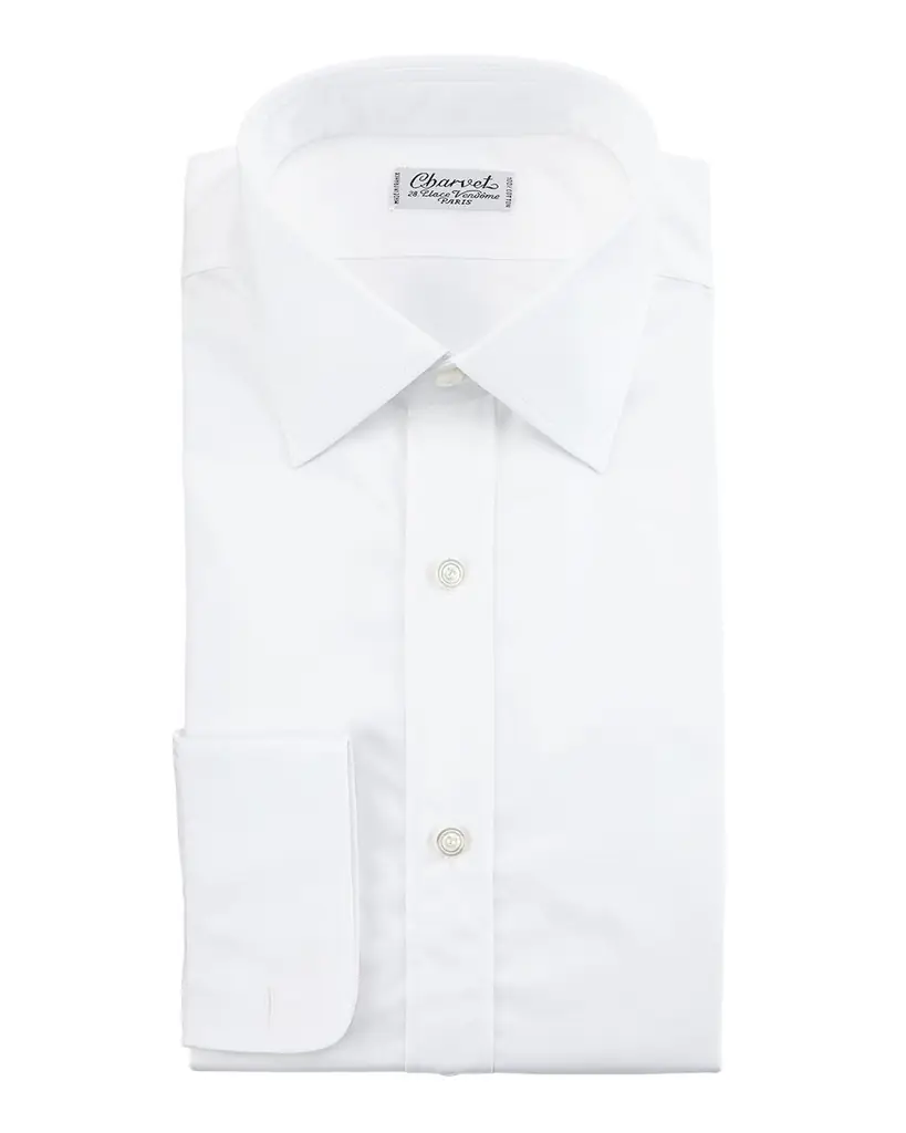 Charvet Poplin Barrel-Cuff Dress Shirt, White