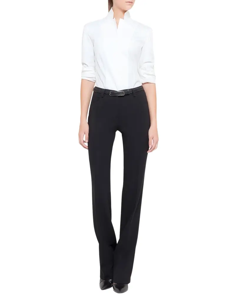 Akris Long-Sleeve Notched-Collar Poplin Blouse