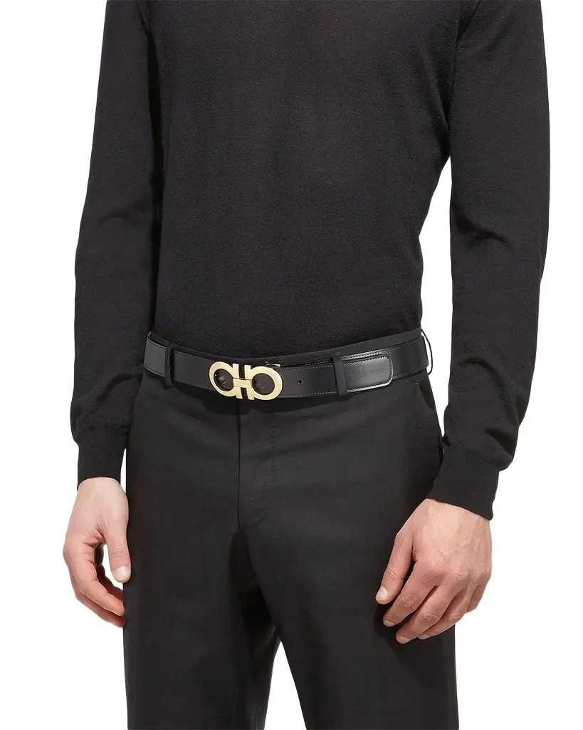 Ferragamo Men 's Reversible Double-Gancini Leather Belt