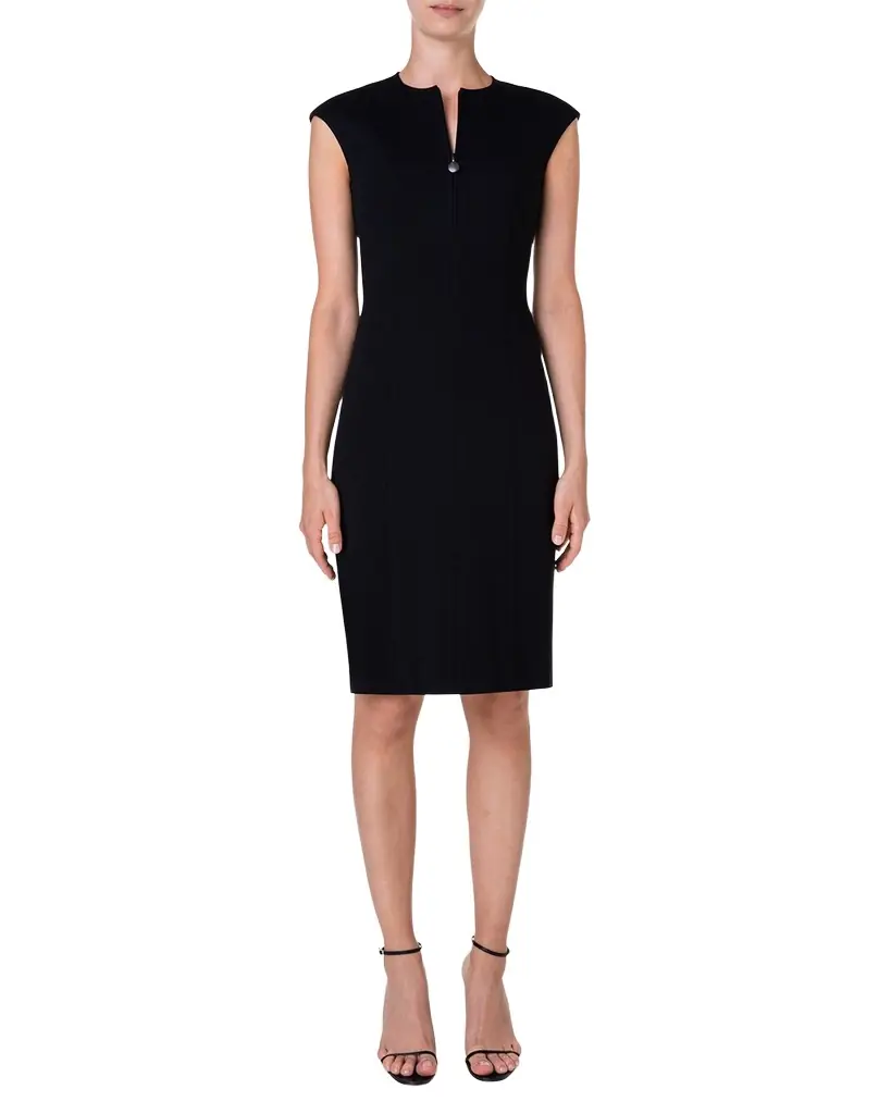 Akris punto Cap-Sleeve Zip-Front Seamed Dress, Black