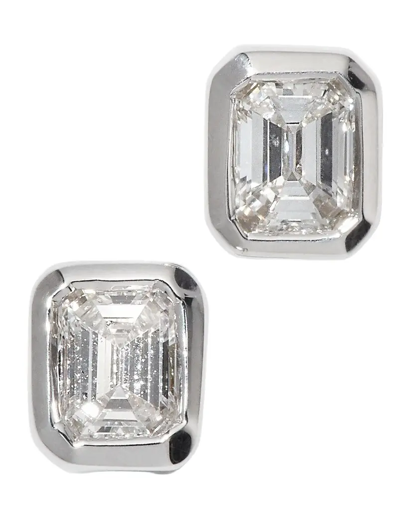 Roberto Coin 18k White Gold Emerald-Cut Diamond Stud Earrings