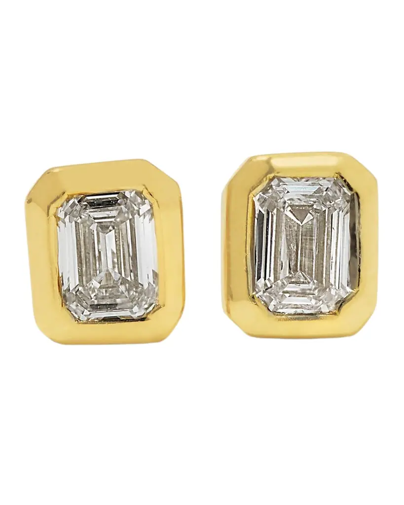 Roberto Coin 18k Gold Emerald-Cut Diamond Stud Earrings