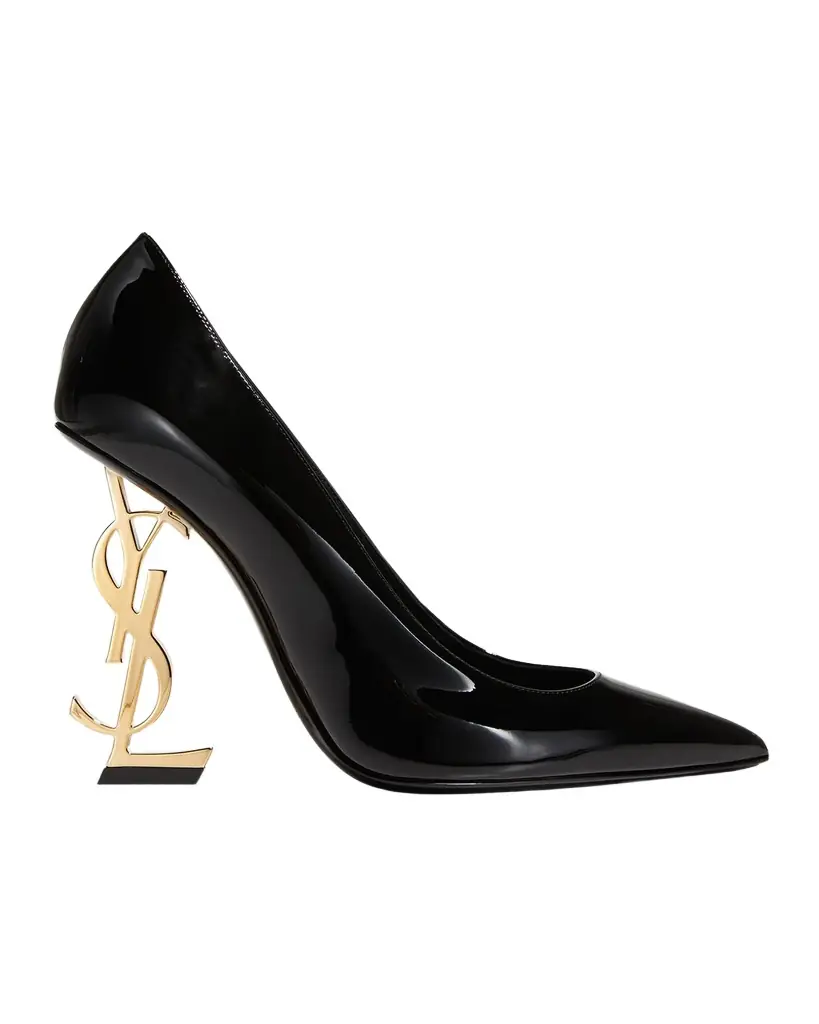 Saint Laurent 110mm Opyum YSL Patent Leather Pointed-Toe Pumps with Golden Hardware