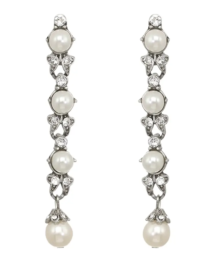 Ben-Amun Linear Glass-Pearl And Crystal Drop Earrings