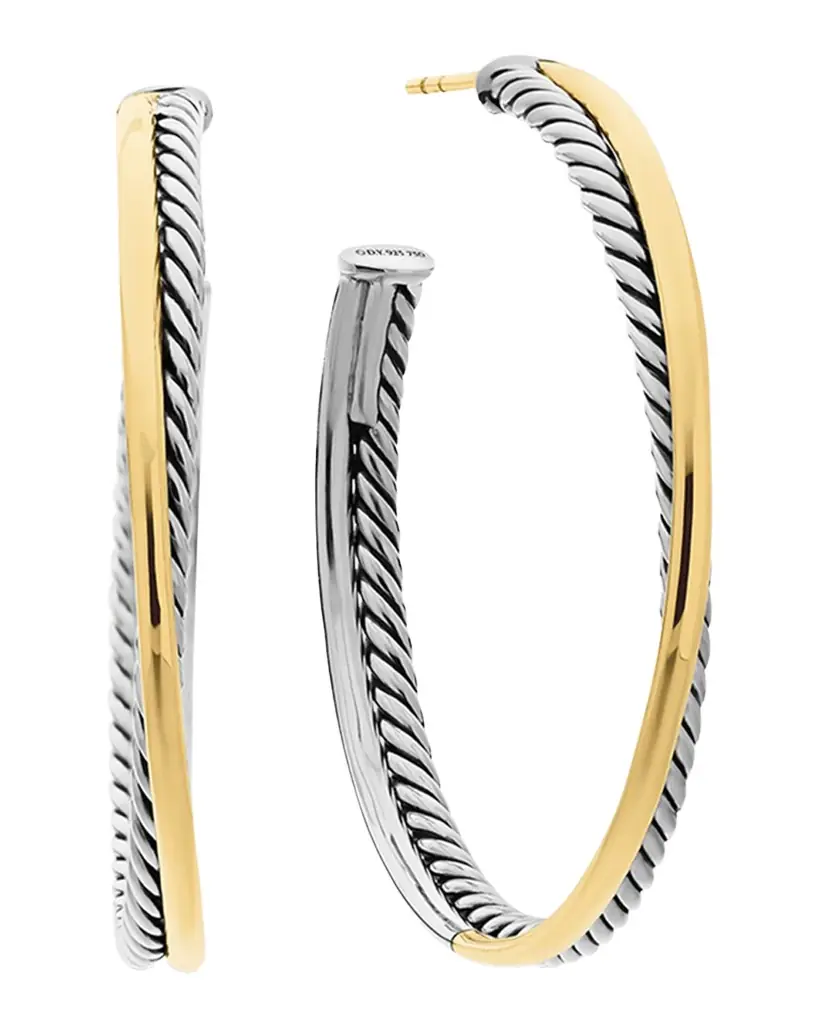 David Yurman DY Crossover Gold Hoop Earrings, 1.5"L